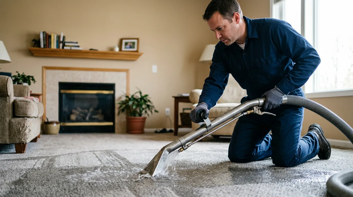 Water damage restoration technician working near Godley, TX